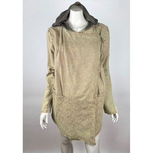 BKE Jackets & Blazers - BKE Gimmicks Lagenlook Linen Wrap Jacket‎ Women L Green Lace Long Sleeve Hoodie